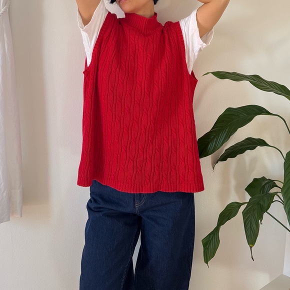 Vintage Villager Sport Ramie Cotton Blend Red Cable Knit Mockneck Vest Size XL - Picture 5 of 9